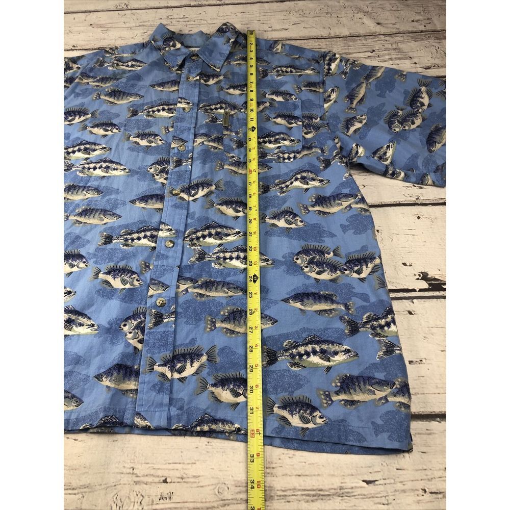 Columbia Shirt Mens Large Blue Fish All Over‎ Print Button Short Sleeve Casual - Picture 5 of 11